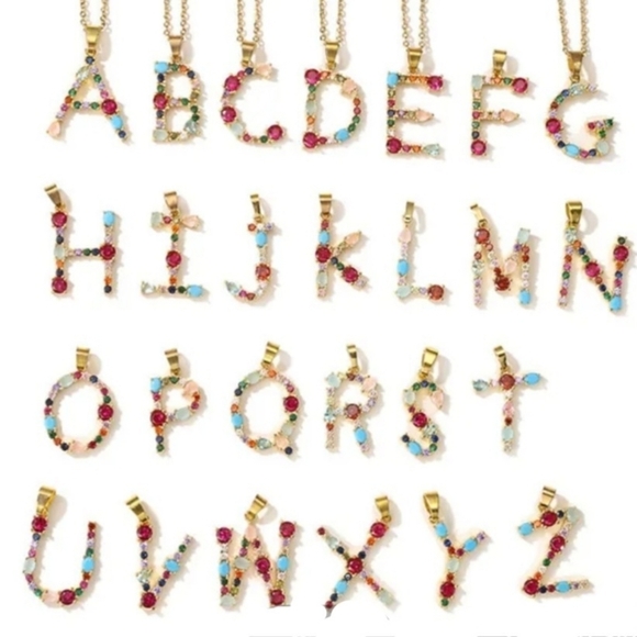 X Initial Pendant Necklace Multi-color Rhinestones Gold Tone Chain - Picture 4 of 16